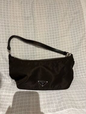 Prada Brown Nylon Shoulder Bag with Silver Hardware